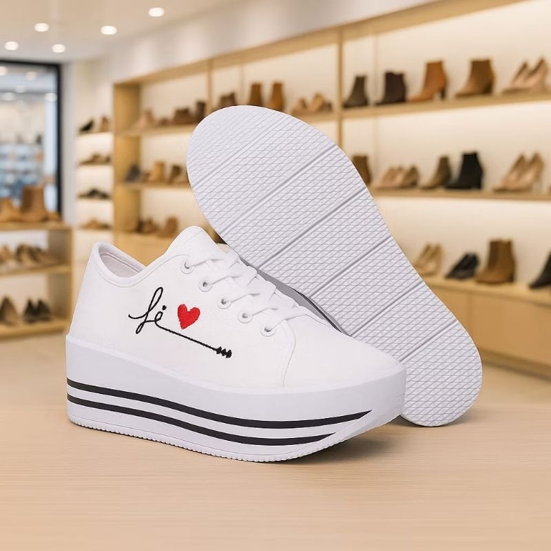 Tênis feminino plataforma fê com coraçáo super confortável em Oferta na Shopee
