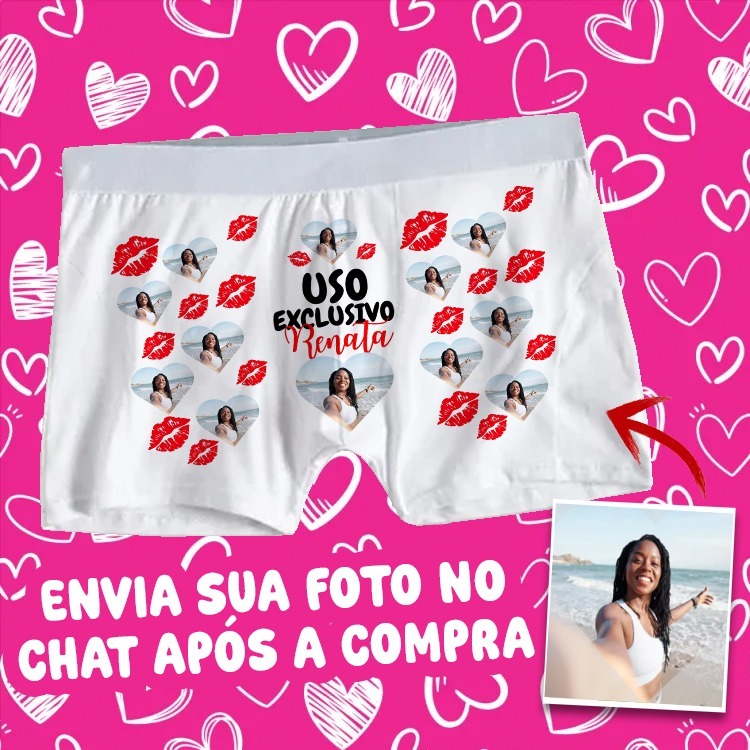 Cueca Personalizada com Foto Coração Beijos  Presente Namoro Casamento em Oferta na Shopee