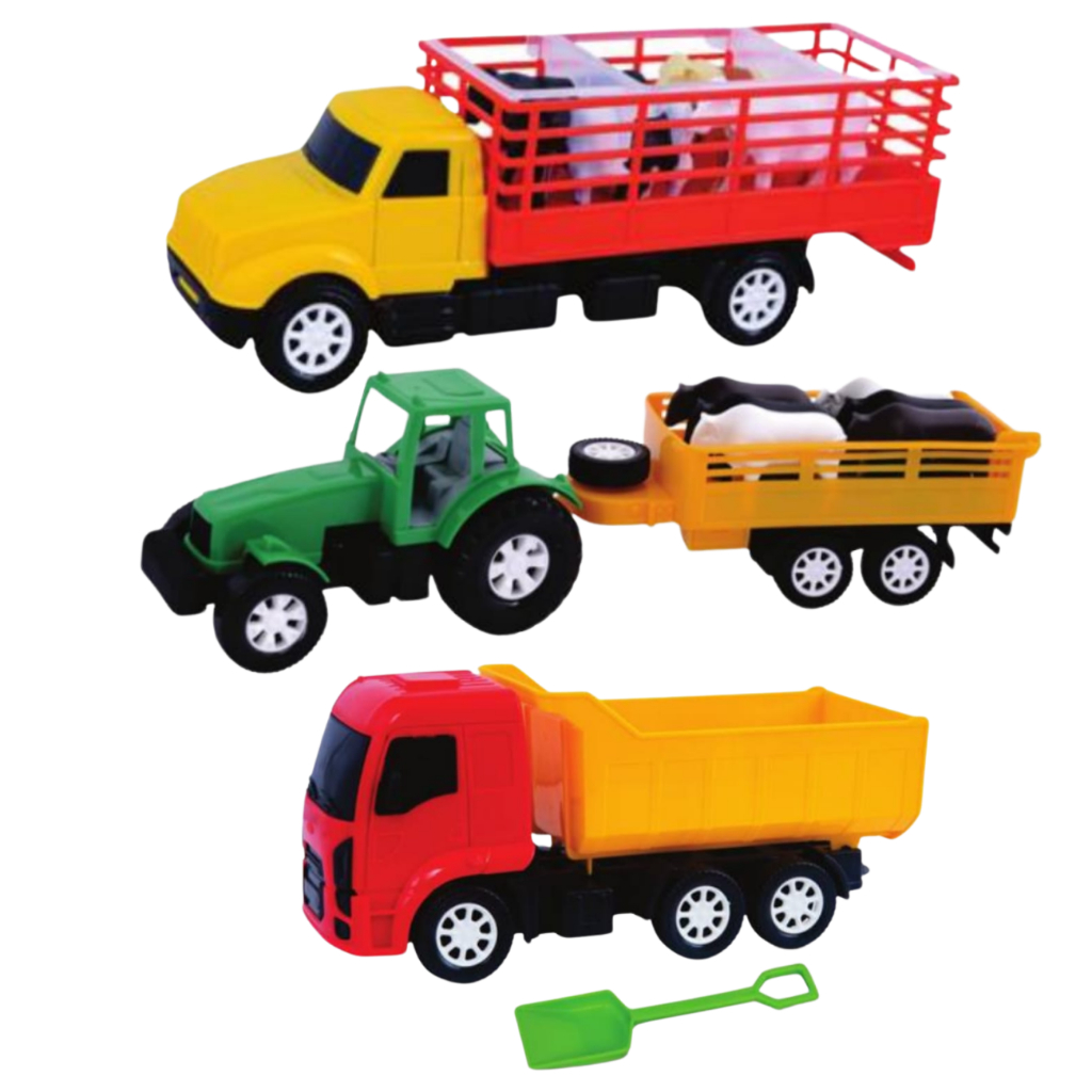 Kit Caminhão Boiadeiro Trator Com 3 Brinquedo Caminhão Basculante Criança Infantil Carrinho  Para Menino