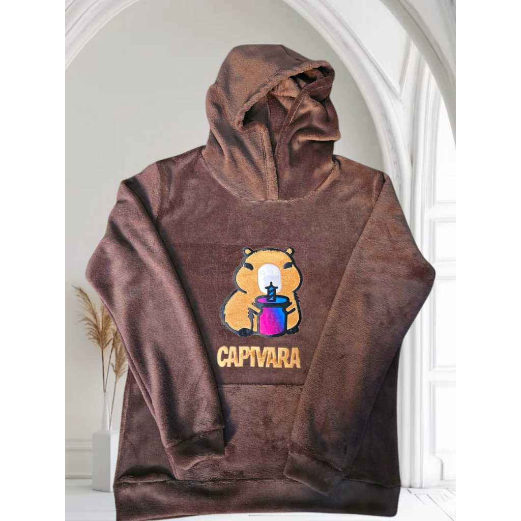 Blusa Moletom Feminina Capirava Pelucia com Capuz - Estampa Capivara - Super Confortável! em Oferta na Shopee