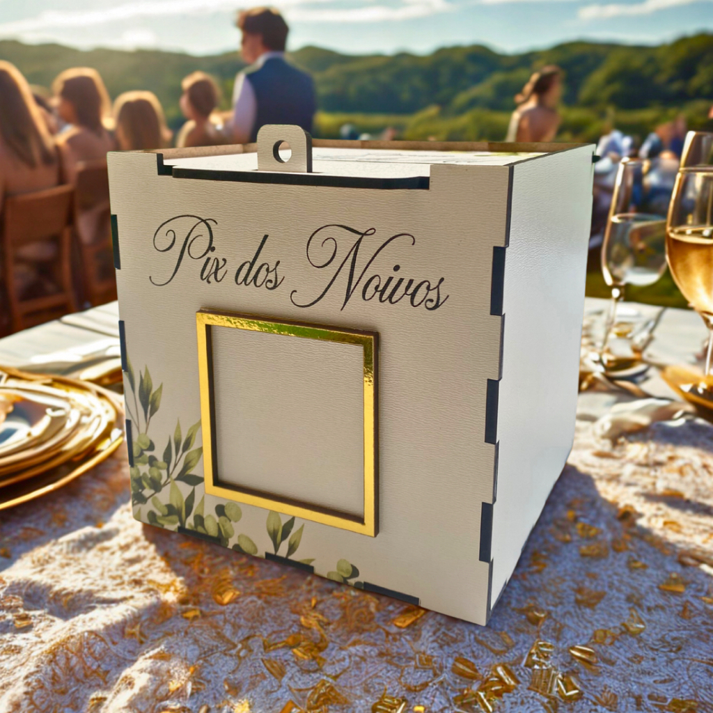 Caixa Pix dos Noivos Operação Lua de Mel  Verde Oliva MDF Branco - Não Personalizável