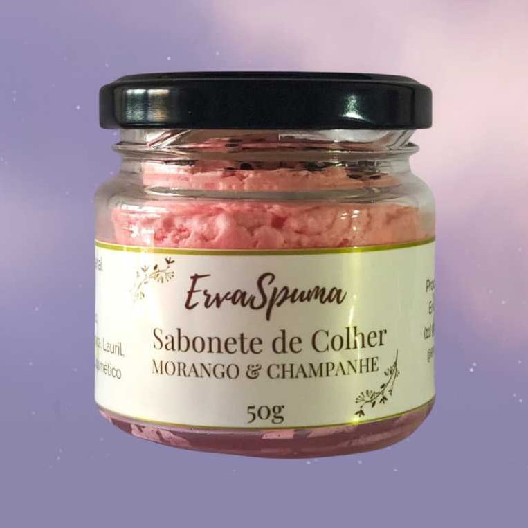 Sabonete de Colher Artesanal ErvaSpuma - Aroma de Morango & Champanhe - Grátis colher e kit para presente em Oferta na Shopee