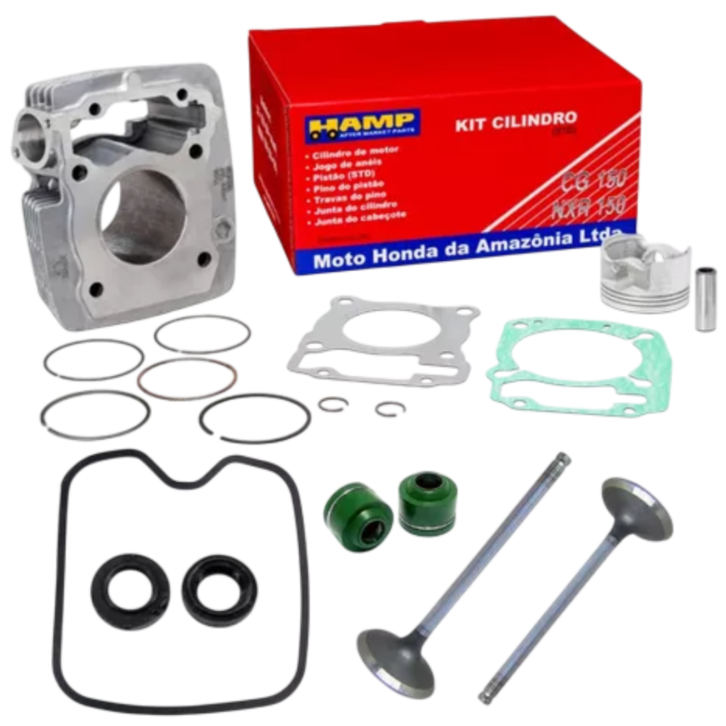 Kit Cilindro Motor Titan150 Bros150 Fan150 Hamp Com Válvula Retentor Guarnição Coxins Pistão Aneis Original Honda Hamp