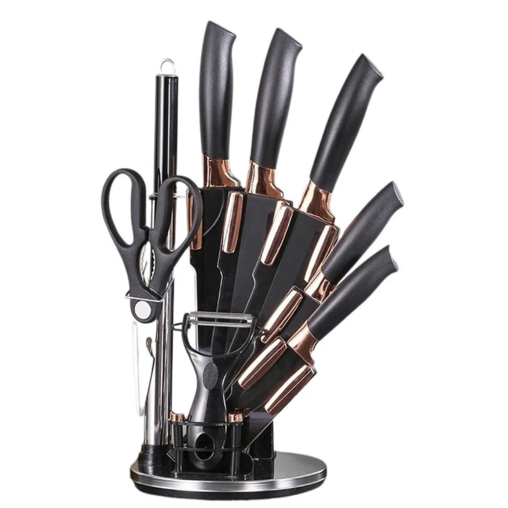 Jogo de Facas 9 Peças Profissional Aço Inoxidável Para Churrasco e Cozinha QUE BOM