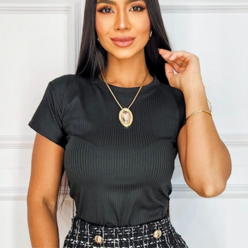 Blusa Canelada Manga Curta Femenina Promoção