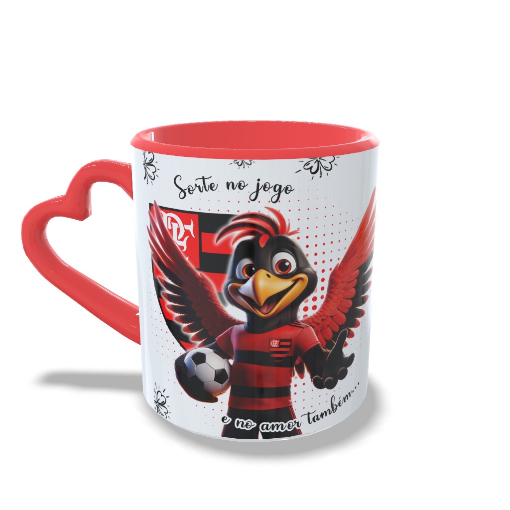 Caneca  Com Alça de Coração Sorte no Jogo e no Amor Também Flamengo