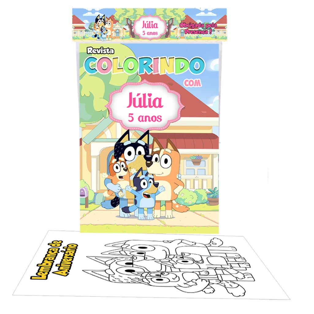 10 Livro Livrinho Revista Revistinha de Pintar Colorir + Lapela Bluey e Bingo Personalizado Festa