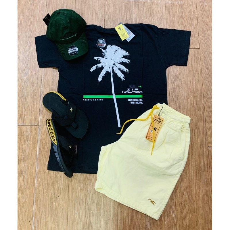 Conjunto Zip náutica + bermuda sarja zip + boné zip