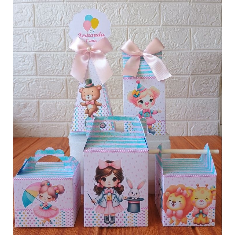 PEGUE E MONTE - Caixinhas Personalizadas Circo Menina para aniversário/ Kit Caixinhas Lembrancinhas/ Festa Papelaria