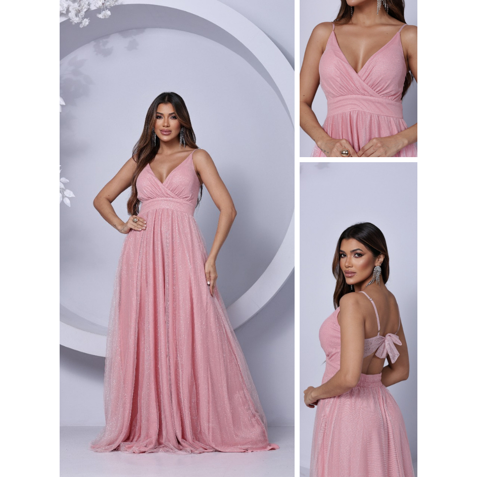 Vestido Eliza com brilho ideal para festas, casamentos e madrinhas