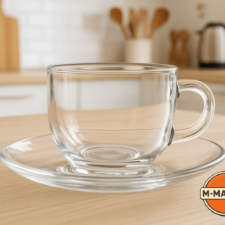 Jogo Xícaras Café Com Pires Chá 12 peças 200ml Vidro Incolor Escritório Caneca Decoração L...