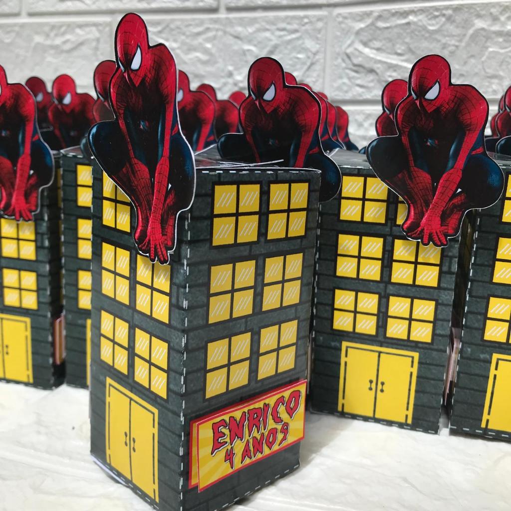 HOMEM ARANHA CAIXAS PERSONALIZADA PRÉDIO  KIT 10 UNIDADES. CAIXAS PERSONALIZADAS HOMEM. FESTA HOMEM ARANHA ARANHA