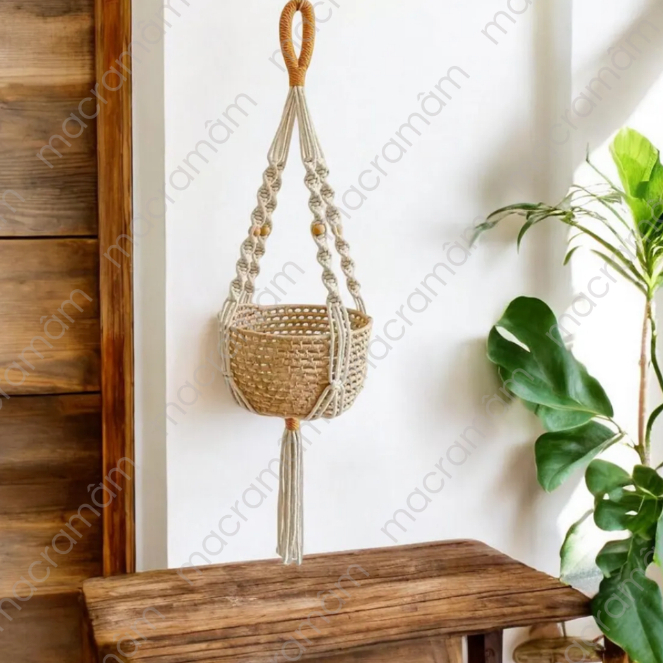 KIT 5 Suporte Para Vaso Macrame Plant Hanger Cordão Barbante Cru 1 Metro pendurado pendente macramê