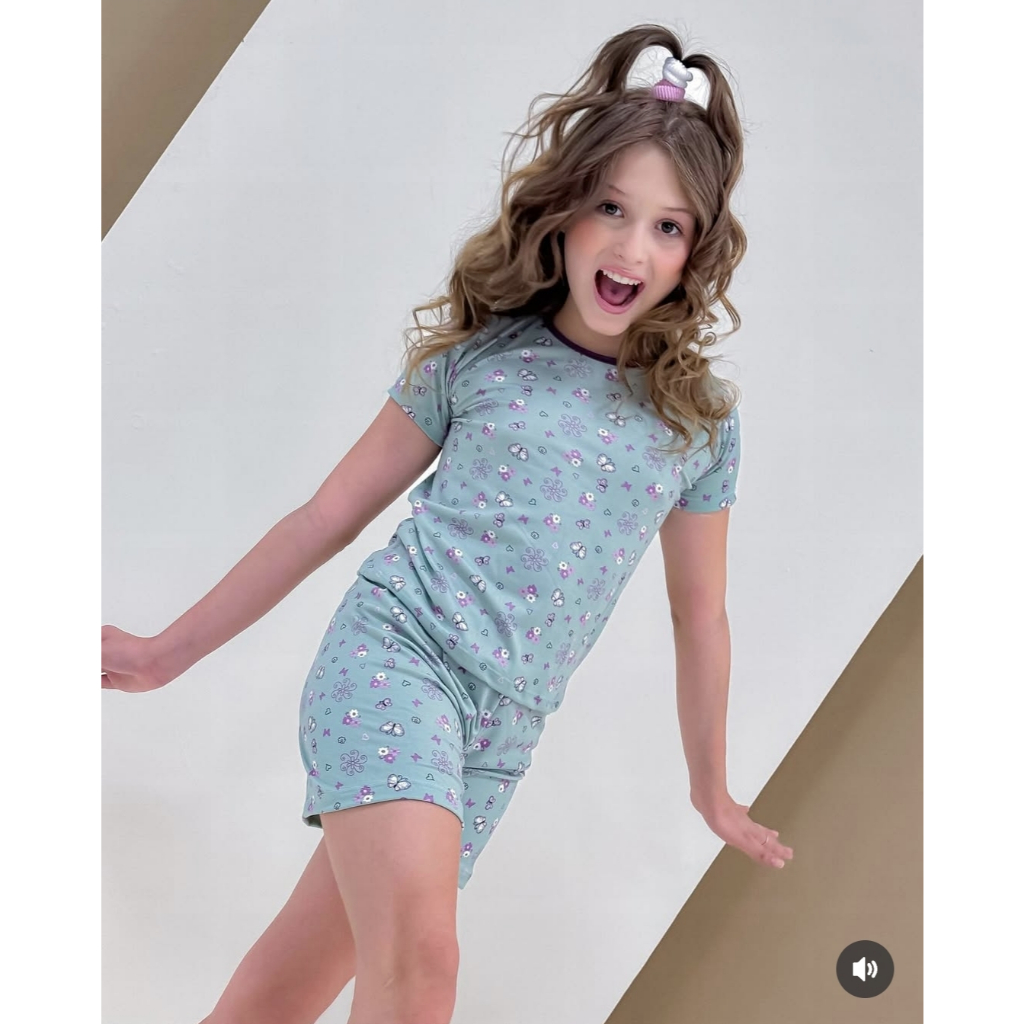 Pijama Infantil Feminino Verão - Conjunto Short e Camiseta Estampado - Roupa de Dormir Menina confortável