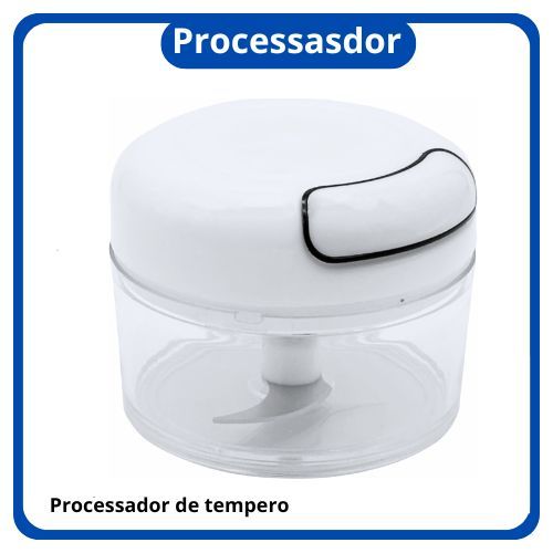 Kit 2 Mini Processador Manual de Alimentos Corda Retrátil 3 Lâminas Aço Inox