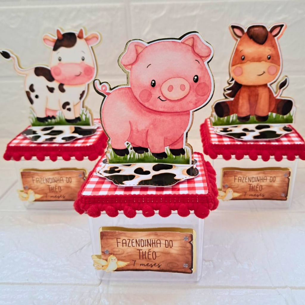 Lembrancinha personalizada caixa acrílica 6x6 fazendinha |  Lembrancinha para festa fazendinha | Festa fazendinha