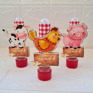 Tubete personalizado 3D Fazendinha | Lembrancinha festa fazendinha | Festa infantil fazendinha vermelho