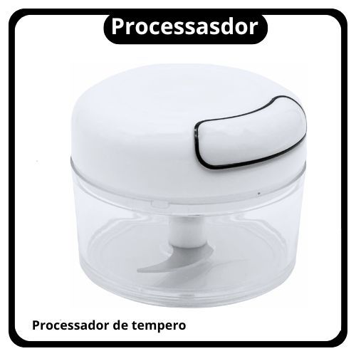 Mini Processador de Alimentos Manual com Corda Retrátil e 2 Lâminas Inox Picador de Cebola e Alho