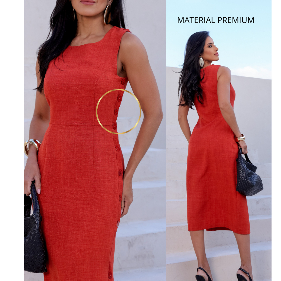 Vestido feminino elegante tubinho Midi com botões laterais funcionais forrado em linhão em Oferta na Shopee