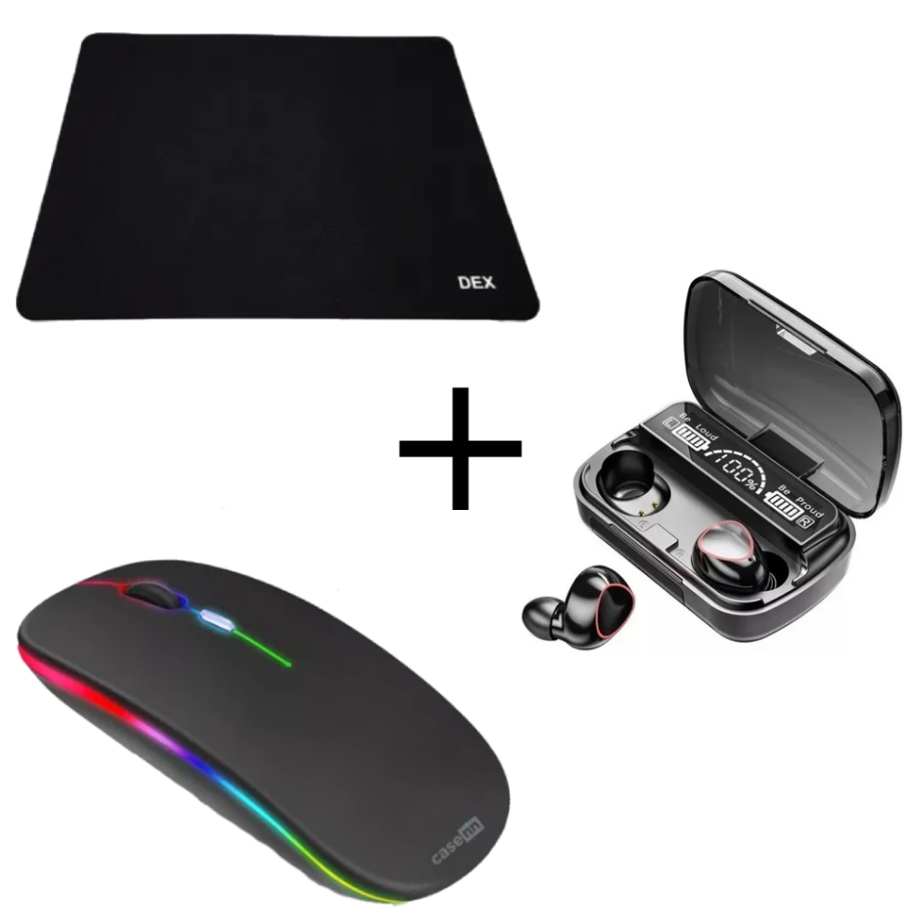 Kit Mouse Sem Fio Recarregável Rgb Ergonômico Mouse Pad Dex e Fone Ouvido Bluetooth TWS M10 Preto em Oferta na Shopee