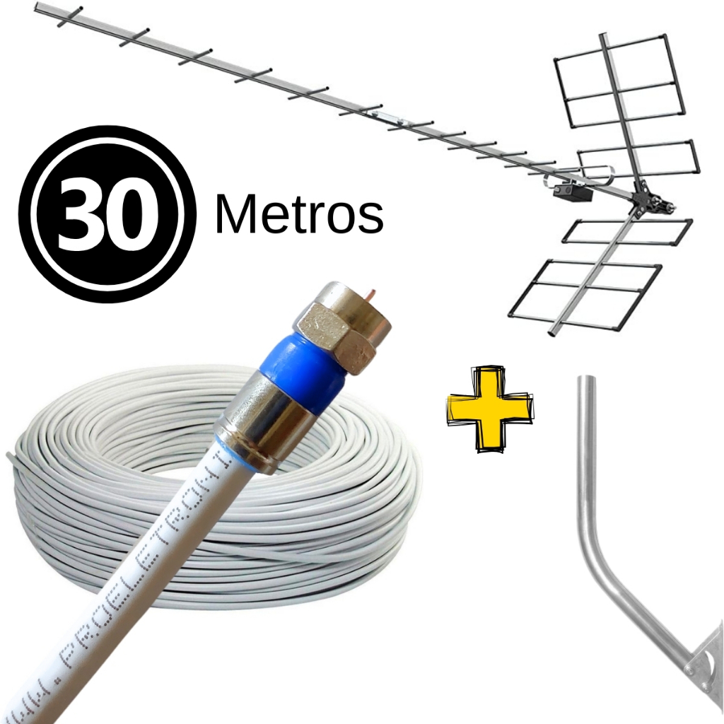 Antena Tv Digital Externa Yagi 4k hdtv Alta Ganho de sinal e Potencia 18 Dbi Prohd-1118 + Cabo Coaxial + Suporte