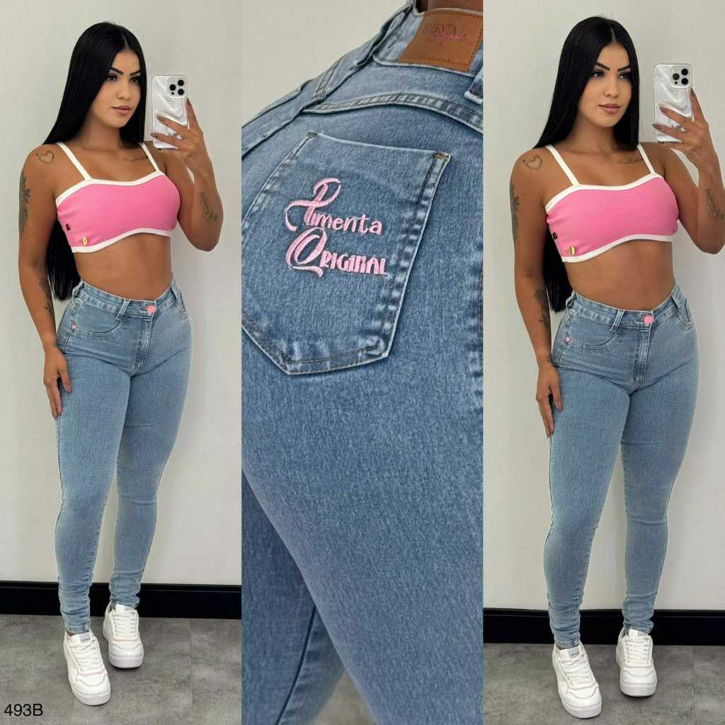 Calça Jeans Feminina Skinny Coladinha Cintura Alta Sal E Pimenta em Oferta na Shopee
