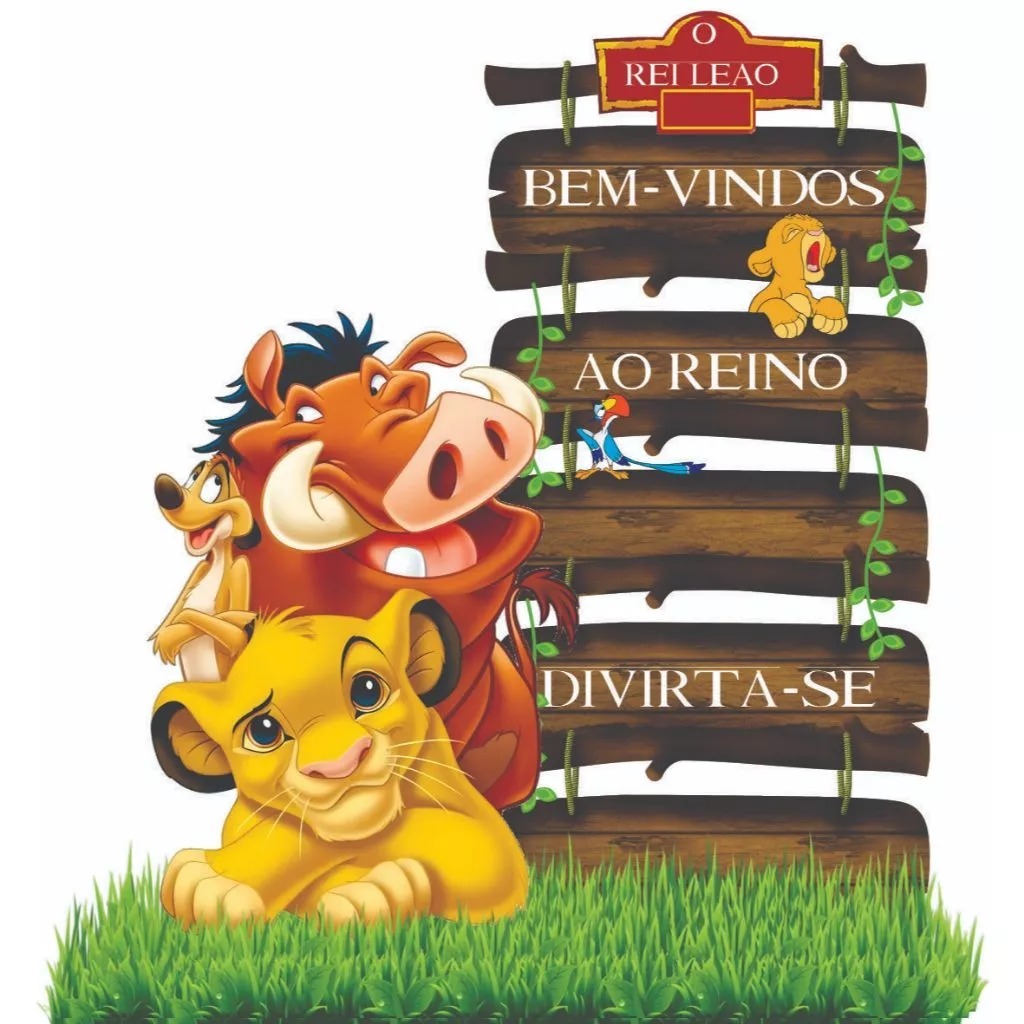 1 DISPLAY PLACA INDICATIVA REI LEÃO, SIMBA E AMIGOS EM MDF 3 MM