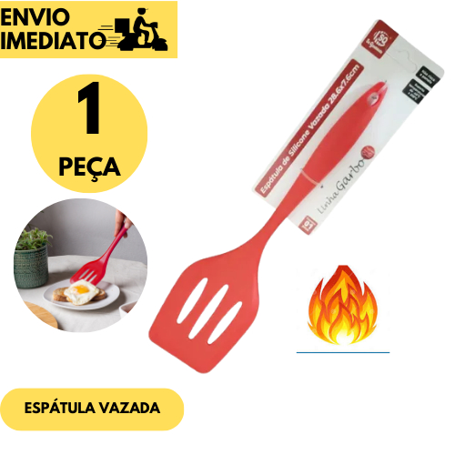 Espátula Vazada de Silicone Vermelha Resistente Antiaderrente Cozinha Alta Temperatura Grelha