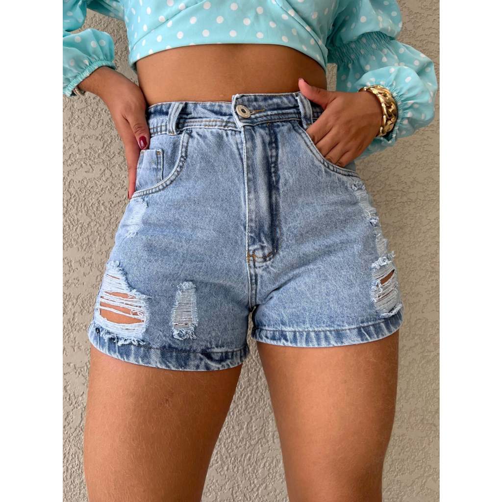 kissmelady 9044 short jeans feminina com rascada Shorts jeans feminino  juvenil natural em Oferta na Shopee