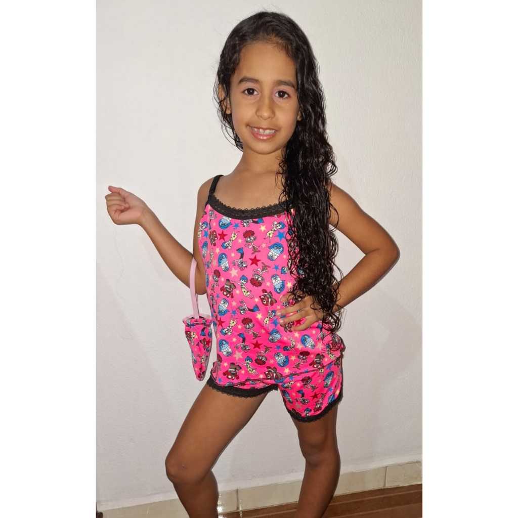Kit  Pijama Infantil Baby Doll Camisa Alcinha + bolsinha em Oferta na Shopee