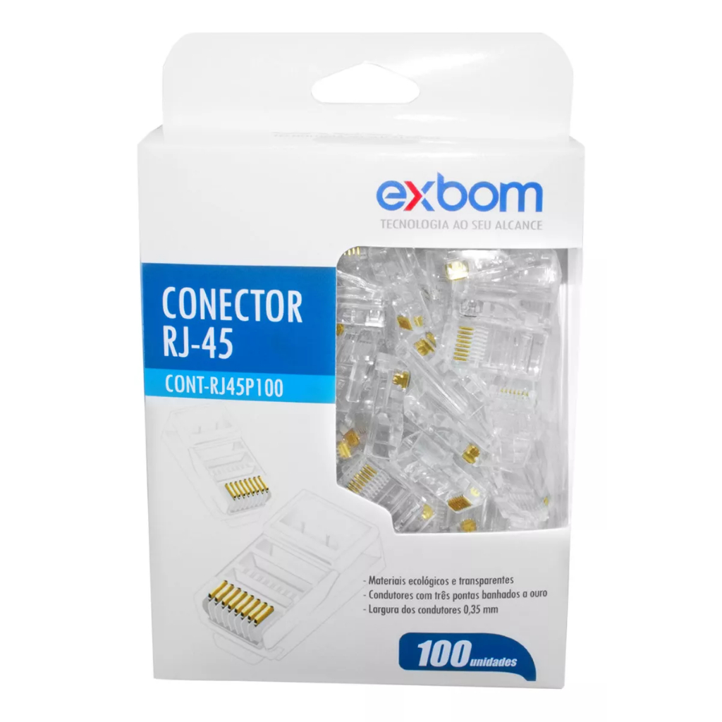 Kit 100 Conector Rj45 Cat5e Ouro Cristal gigabit