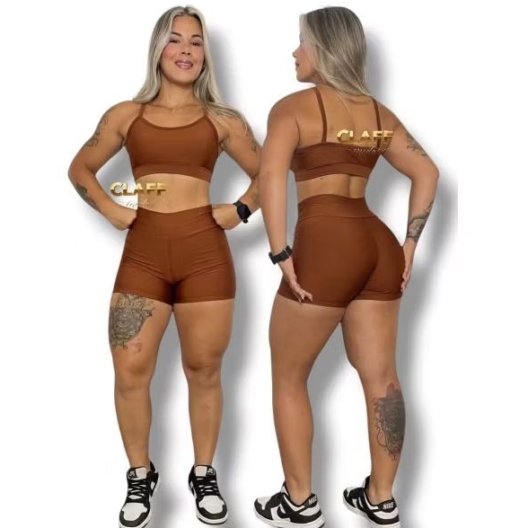 Conjunto Fitness Academia Top e Short Cintura Alta Cores LISAS em Oferta na Shopee