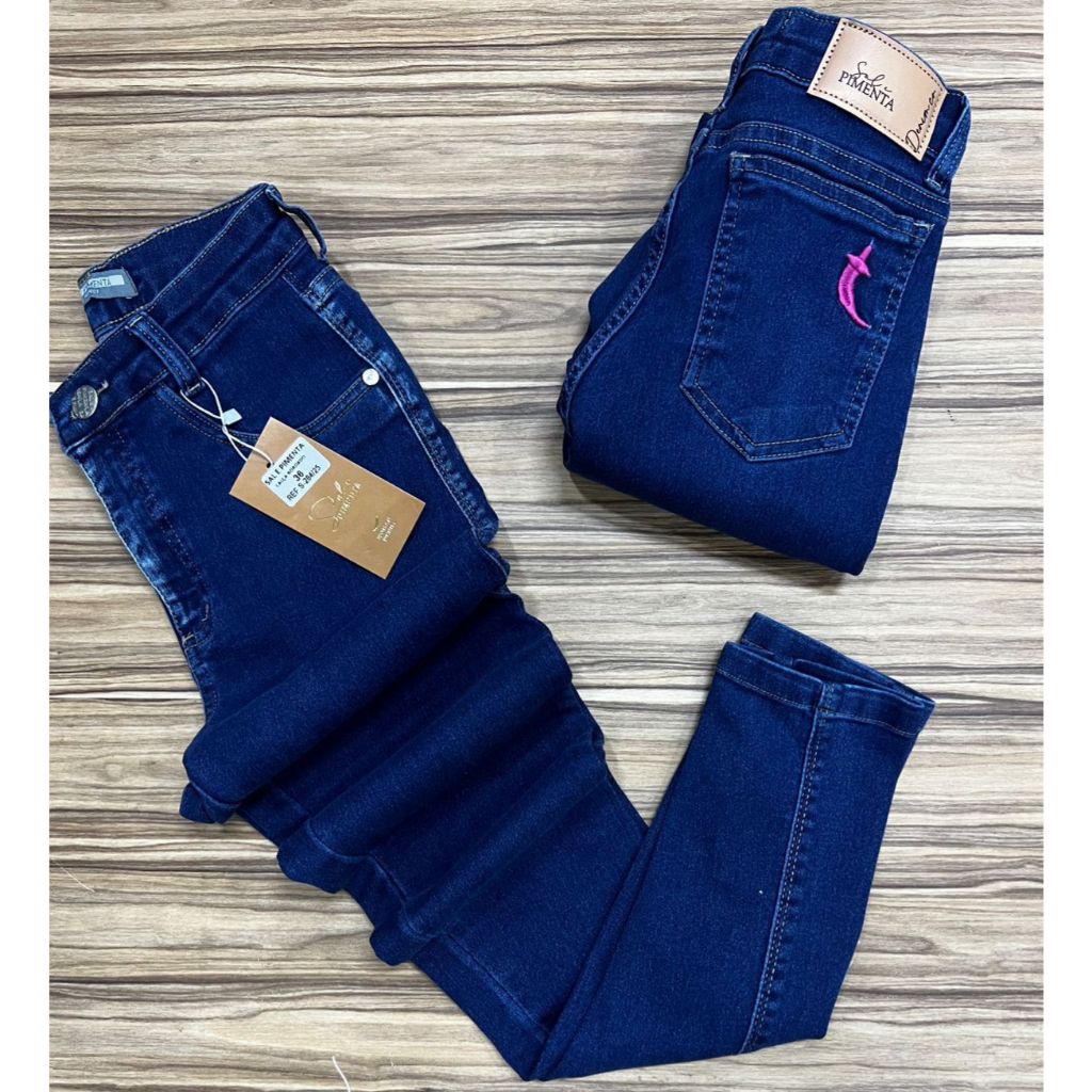 Calça Jeans Feminina Skinny Pimenta Original - Sal e Pimenta Cintura Alta Elastano Detalhe Bordado - Vários Modelos