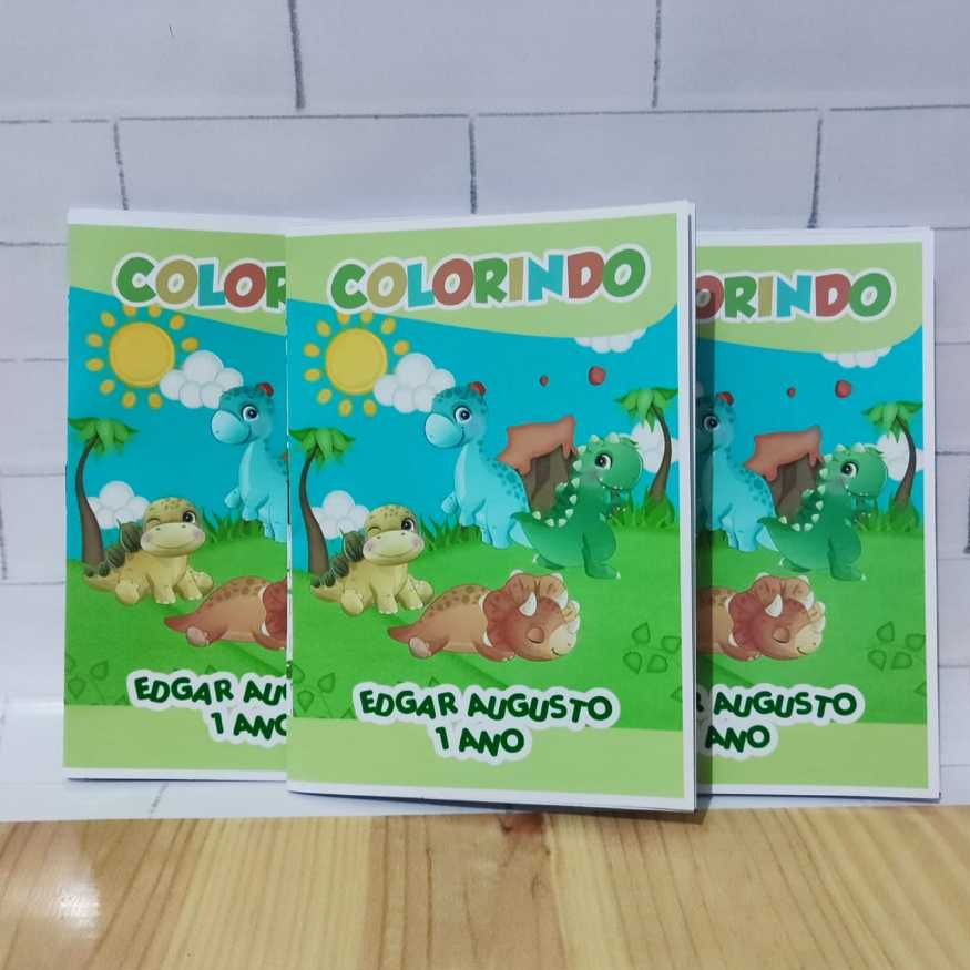 Revistinha de Colorir Personalizada Dino Baby – Lembrancinha de Aniversário Infantil