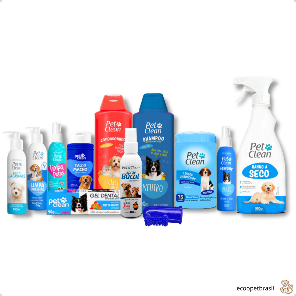 Kit Banho e Higiene Completo para Cachorro Cães e Gato Macho Cuidados com o Pelo e Saúde Bucal - Pet Clean