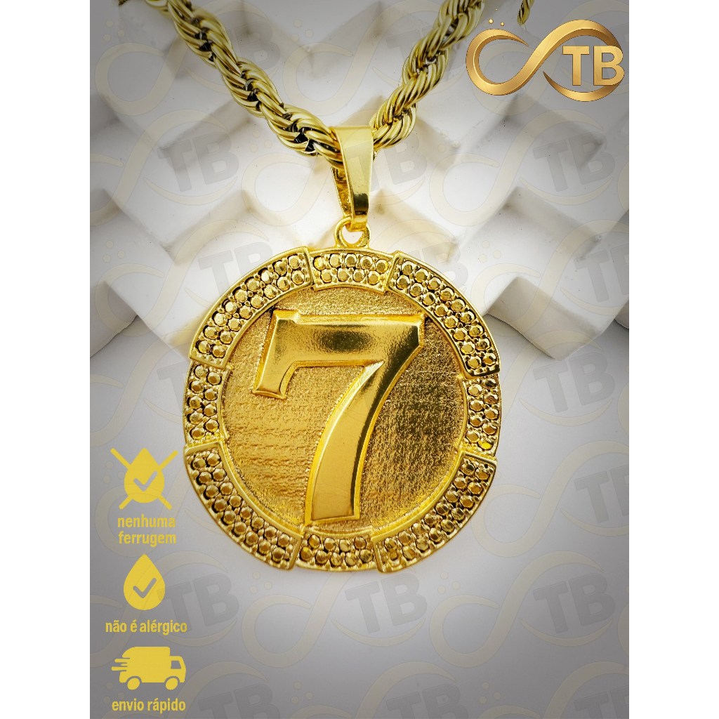 TB Colar banhado a ouro 18K  Cordão de Moeda Antiga pingente Lucky 7 de luxo - Boa sorte e estilo em Oferta na Shopee