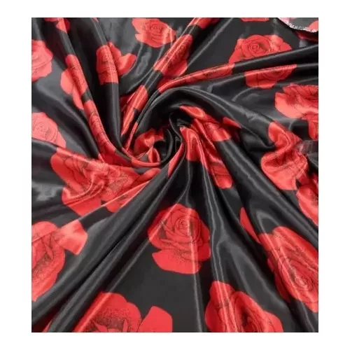 Tecido cetim estampado Rosas vermelhas (5 metros x1,40metros)
