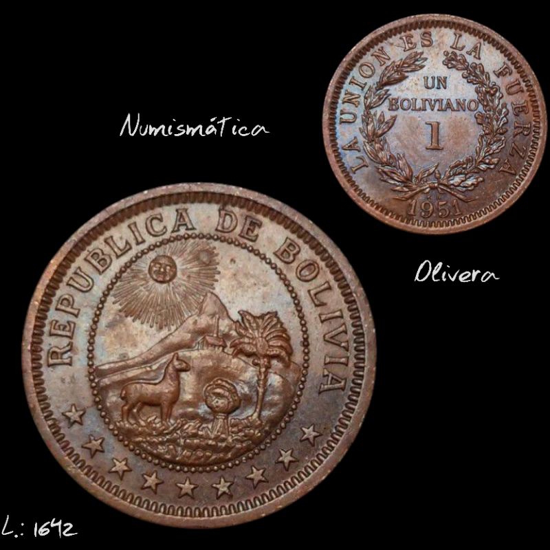 L.: 1642 - Moeda antiga Bolivia 1 centavo 1951.