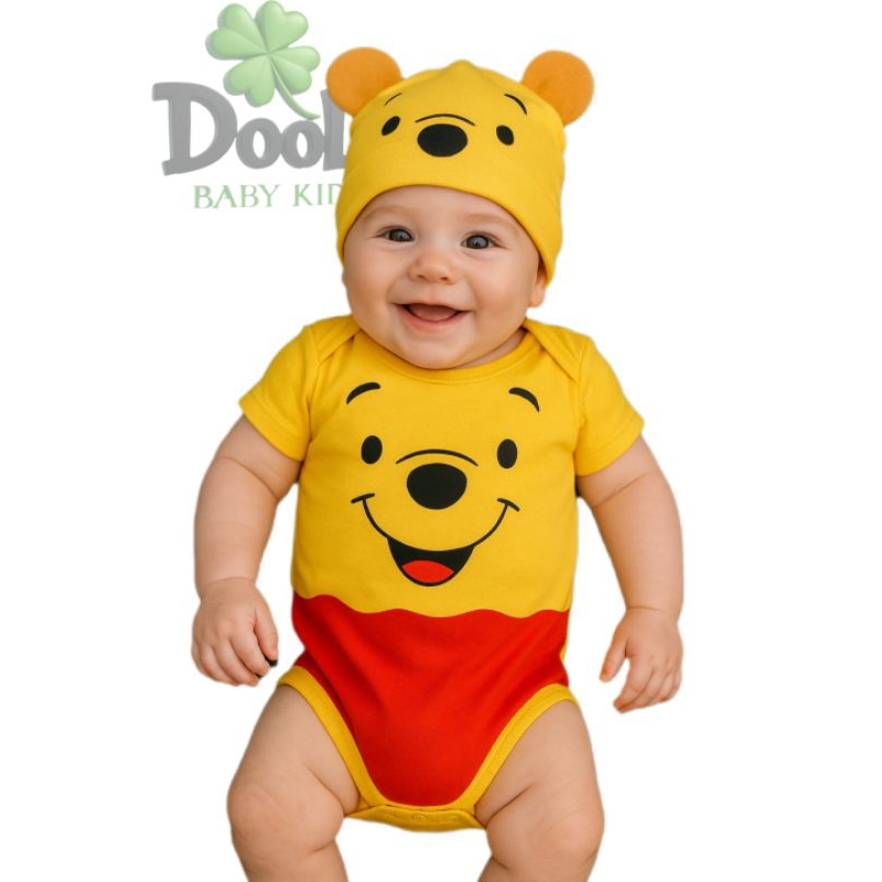 Body de Bebê Ursinho Phoo Puff + Touca - body Mesversario Temático