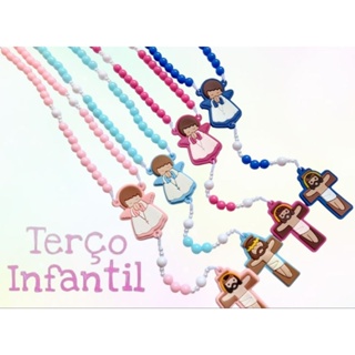 Terço infantil personalizado com nome - coloco qualquer nome/ terço batizado / presente/ primeira comunhão em Oferta na Shopee