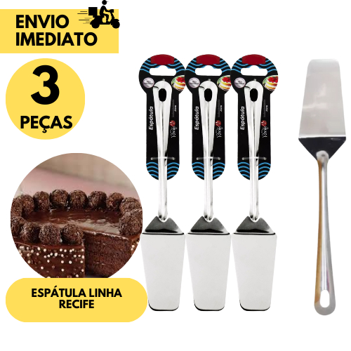 Kit 3 Espátulas de Bolo Inox Linha Recife p/ Bolos, Doces, Tortas, Confeitaria e Cozinha Profissional