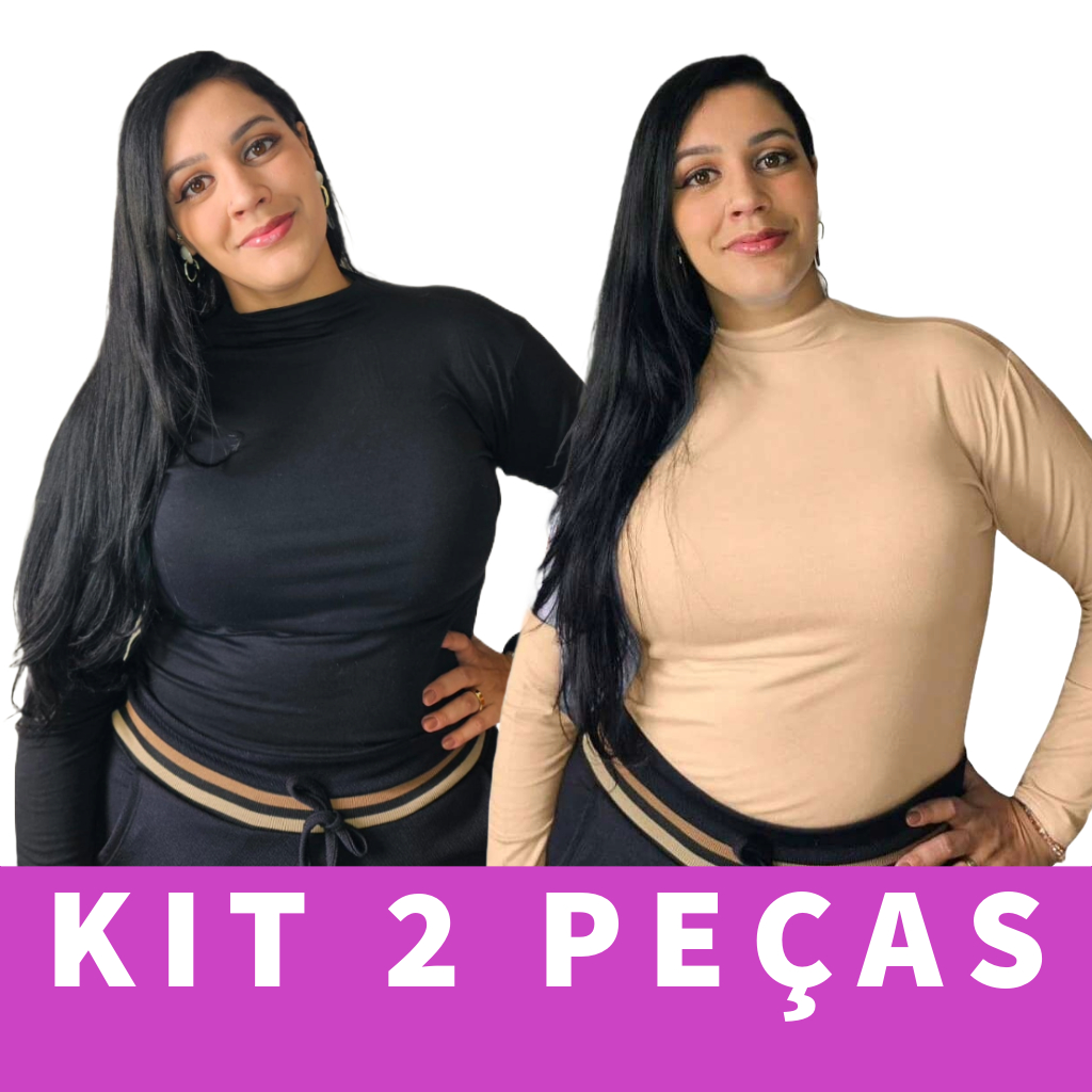 Kit 2 Blusa Plus Size Feminina Segunda Pele Cacharrel Gola Alta Manga Longa Viscolycra