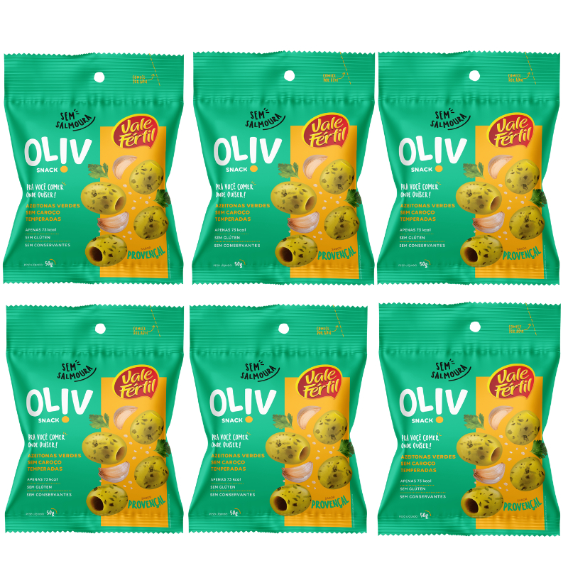 Kit 06 Snack De Azeitona Verde Sabor Provençal Oliv 50G Vale Fértil