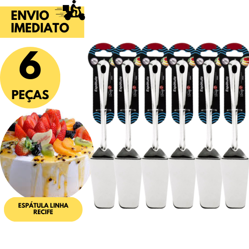 Kit 6 Espátulas de Bolo Inox Linha Recife Confeitaria e Cozinha Profissional Ideal p/ Bolos, Tortas