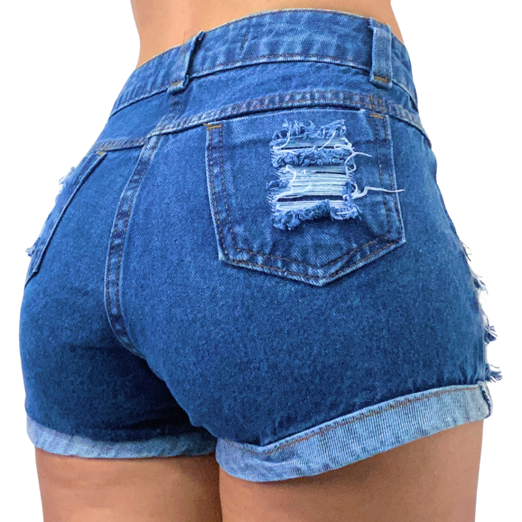 Short Jeans Feminino Destroyed Barra Dobrada