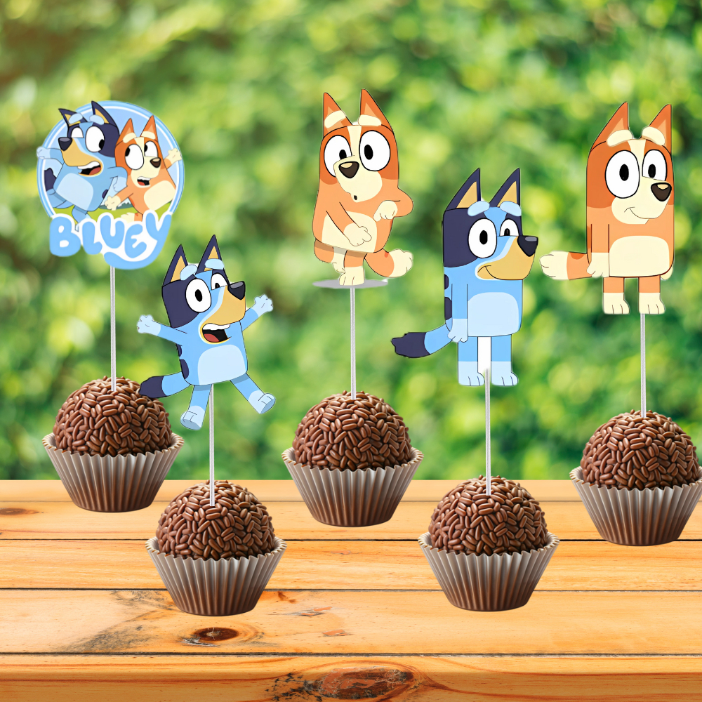 60 ou 120 Toper de Docinho Bluey e bingo - Toper de Cupcake Bluey e bingo - Festa tema Bluey e bingo