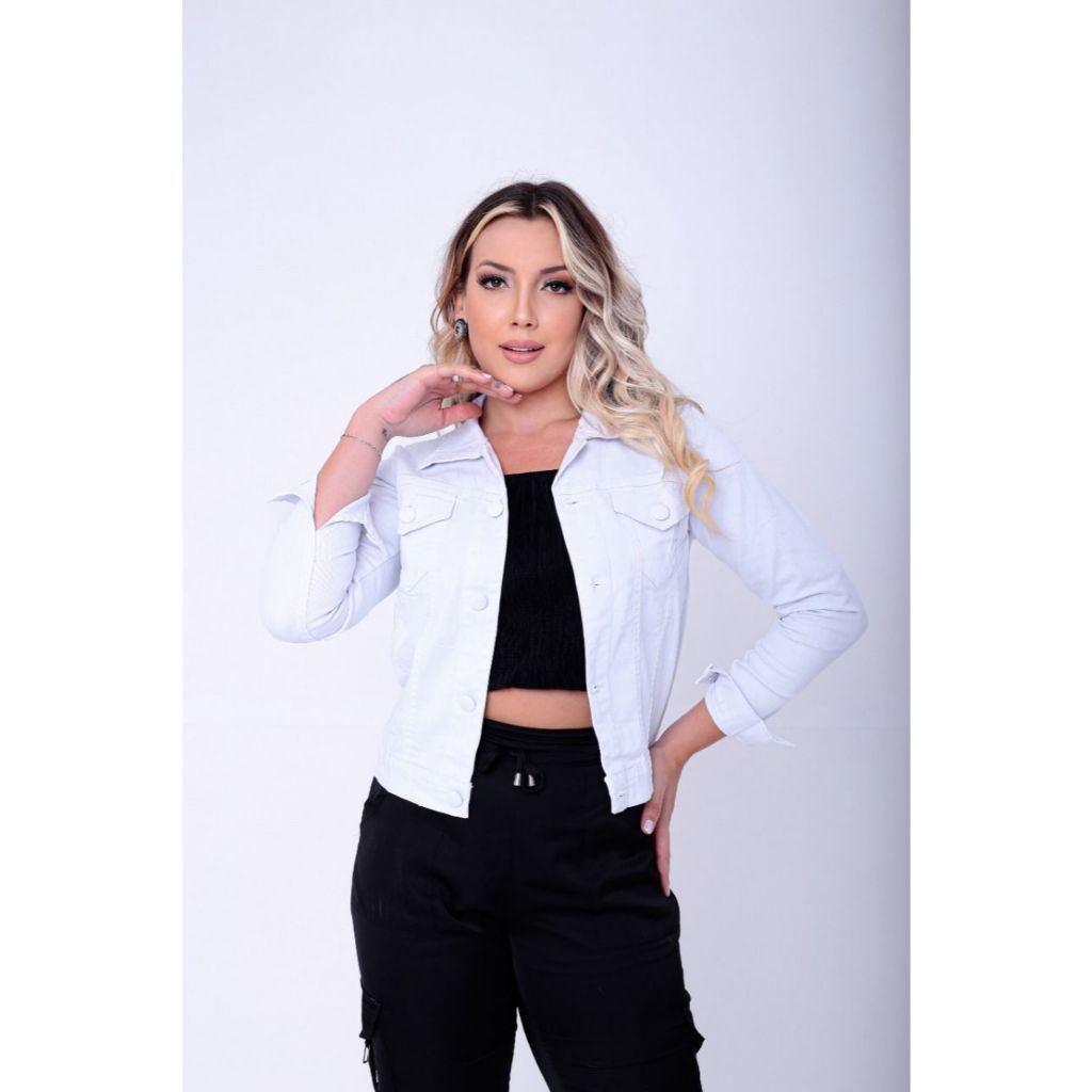 Jaqueta Jeans Feminina Branca em Oferta na Shopee