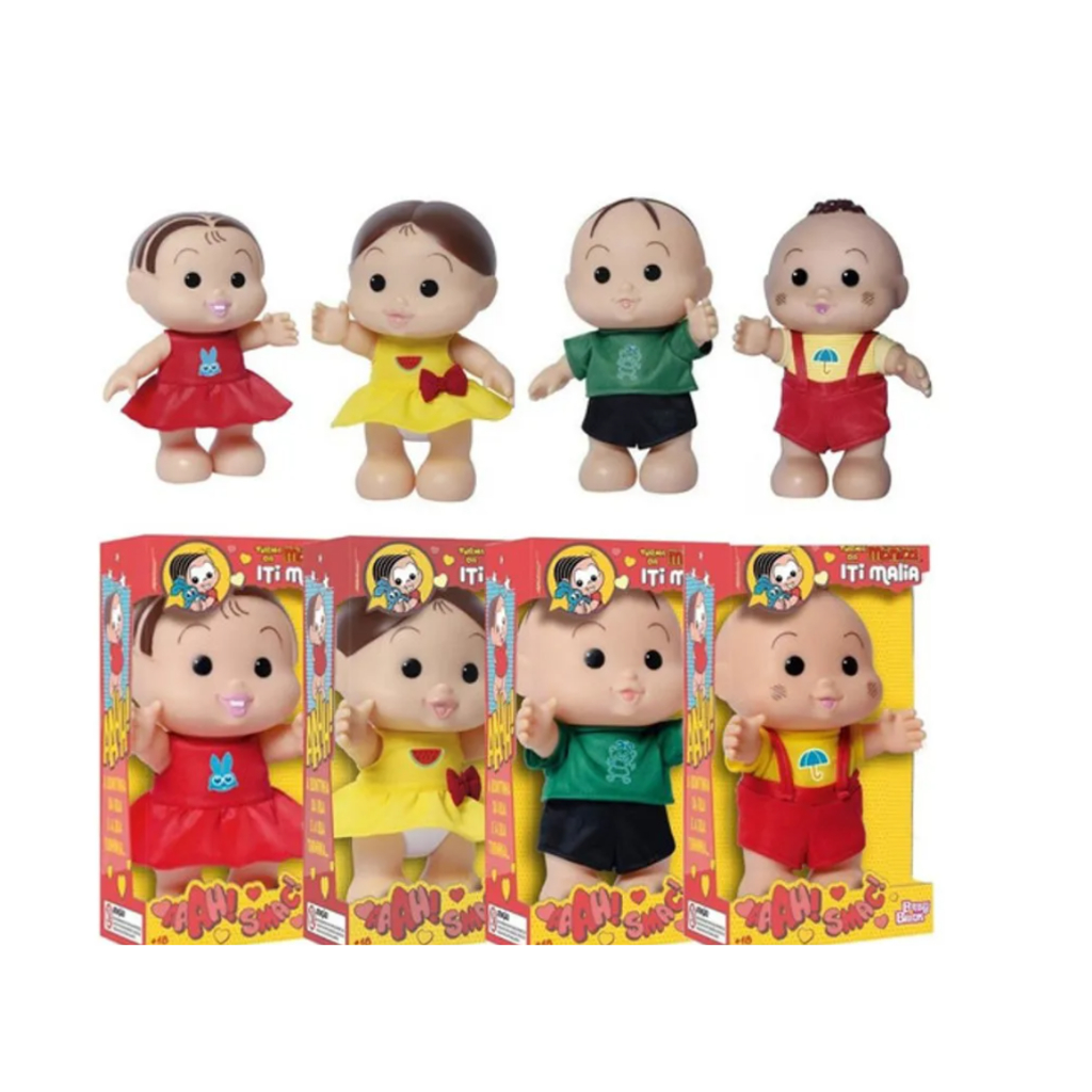 Kit Turma da Mônica Iti Malia composto por 04 bonecos Mônica, Magali, Cebolinha e Cascão