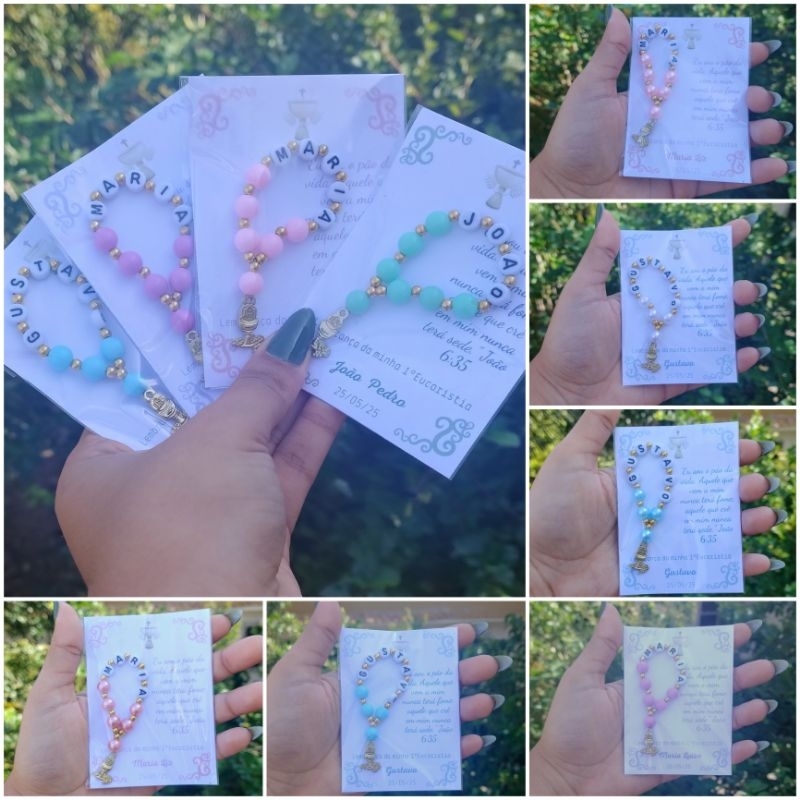 Kit 10/15/20/25/30 mini terço personalizado com ou sem chaveiro para lembrancinha de Primeira Eucaristia