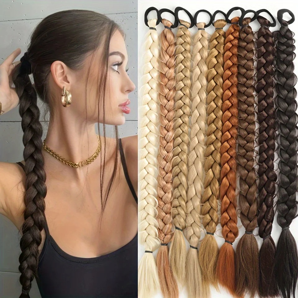 Rabo de Cavalo Sintético Extensão Aplique Rabo, Tranças Sintéticas, Extensão de Cabelo Feminino, Preto Castanho e Loiro em Oferta na Shopee